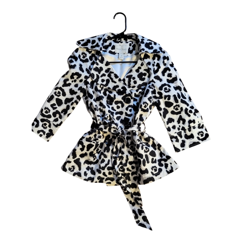 White House Black Market Animal Print Jacket with front tie belt